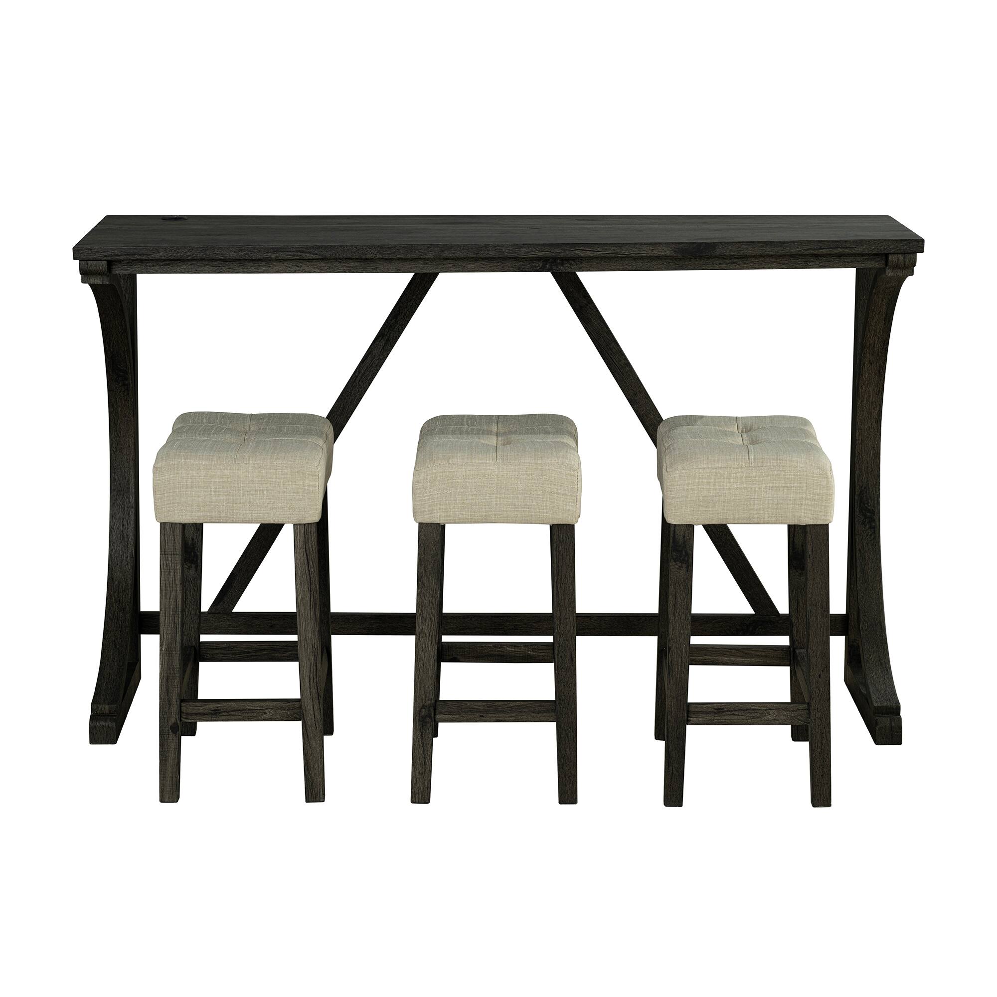 Alt View 1. Vaczon - 4-Piece Dining Set with Wooden Table and 3 Stools, High-Density Foam Cushioned Seats, USB Charging Modern Home Furniture - Dark charcoal ash, Beige.