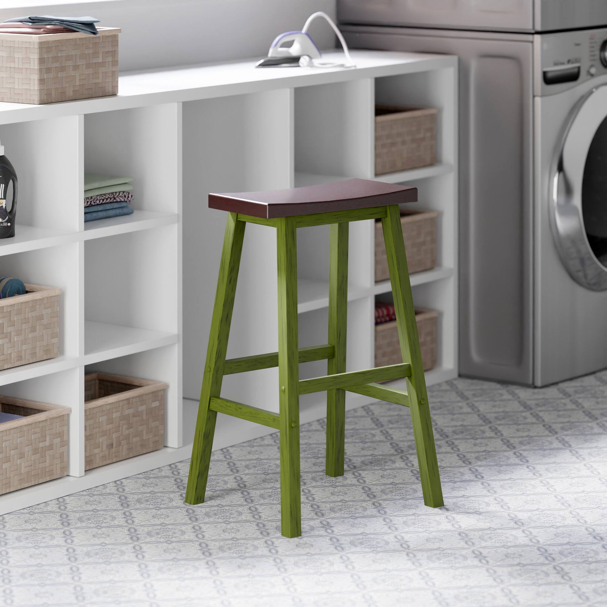 Alt View 8. Winsome Wood - Satori Saddle Seat Bar Stool - Walnut/Rustic Green.