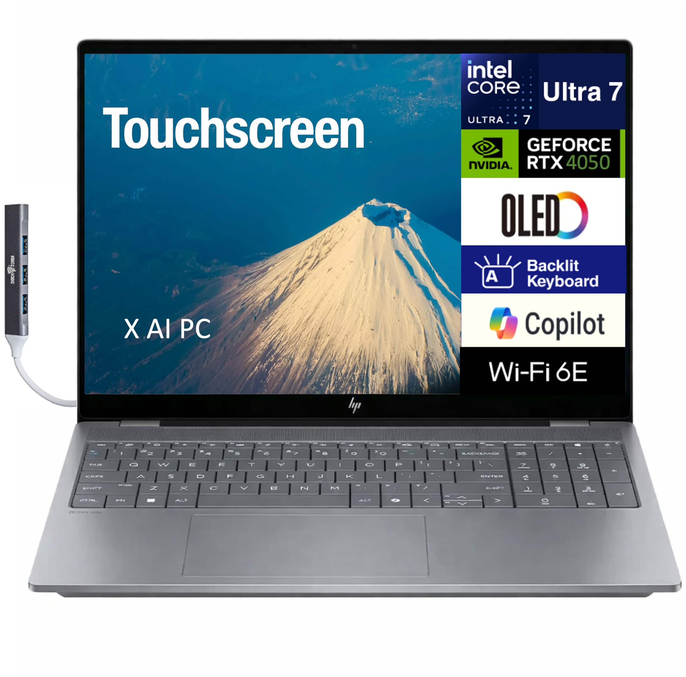 HP - OmniBook X Laptop 16.0 2048x1280 Display (Intel Ultra 7-255H, 32GB DDR5, 2TB PCIe SSD, Win 11 Pro) w/USB Hub - Meteor Silver