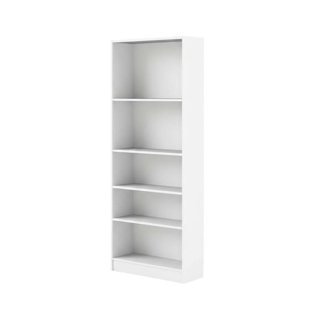 FurniFact - Tall Wide 5 Shelf Bookcase with Adjustable Shelves and Metal Pulls - White