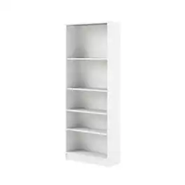 FurniFact - Tall Wide 5 Shelf Bookcase with Adjustable Shelves and Metal Pulls - White