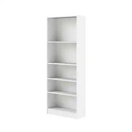 Front. FurniFact - Tall Wide 5 Shelf Bookcase with Adjustable Shelves and Metal Pulls - White.