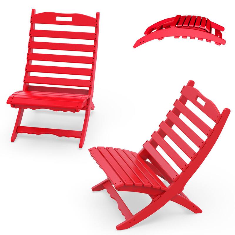 FODINGHILL - Folding Portable Xavier Wave HDPE Adirondack Chairs Set of 2 - Red