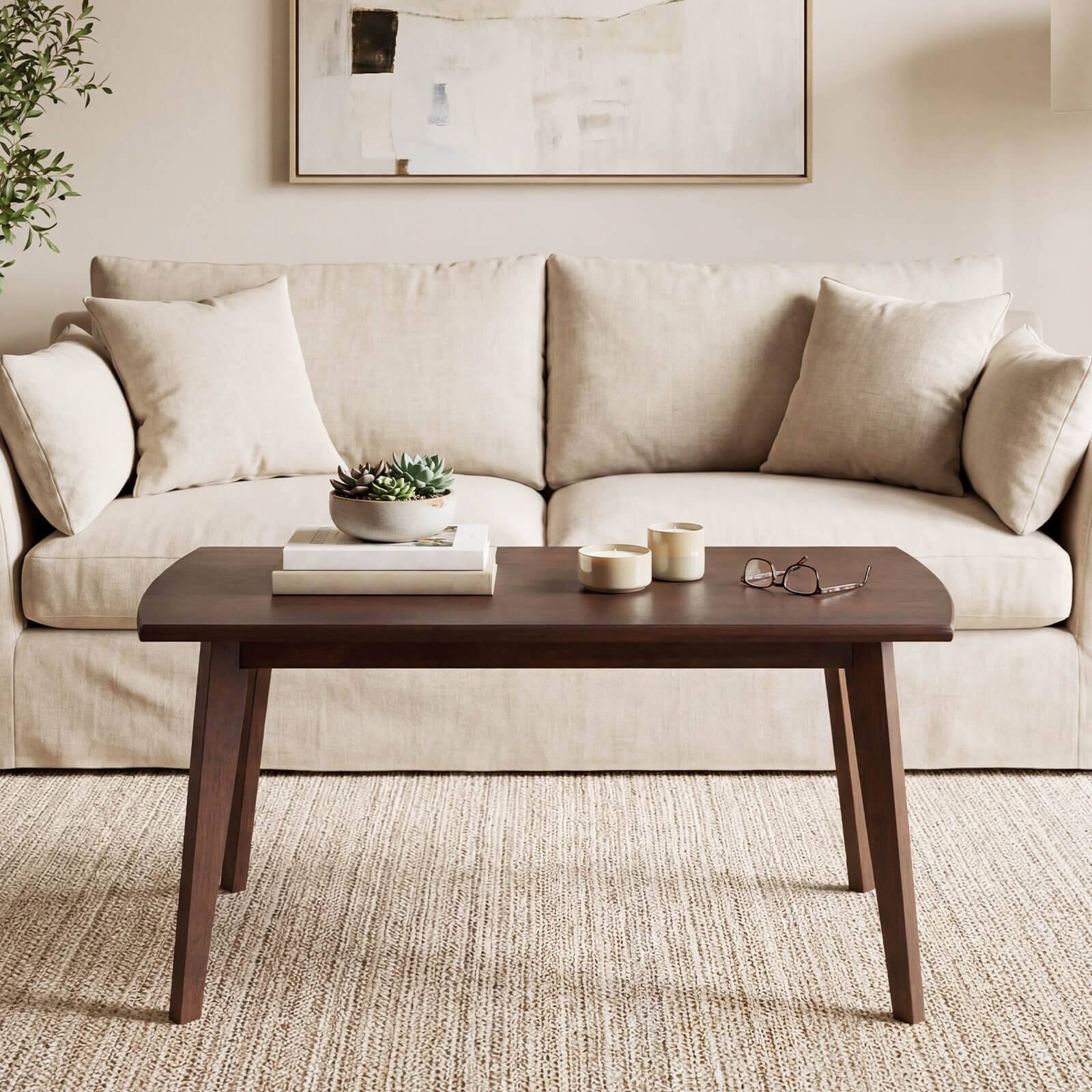 Alt View 4. Costway - Costway 34.5" Solid Wood Coffee Table with Tapered Legs, Low Cocktail Table for Home Office - Walnut.