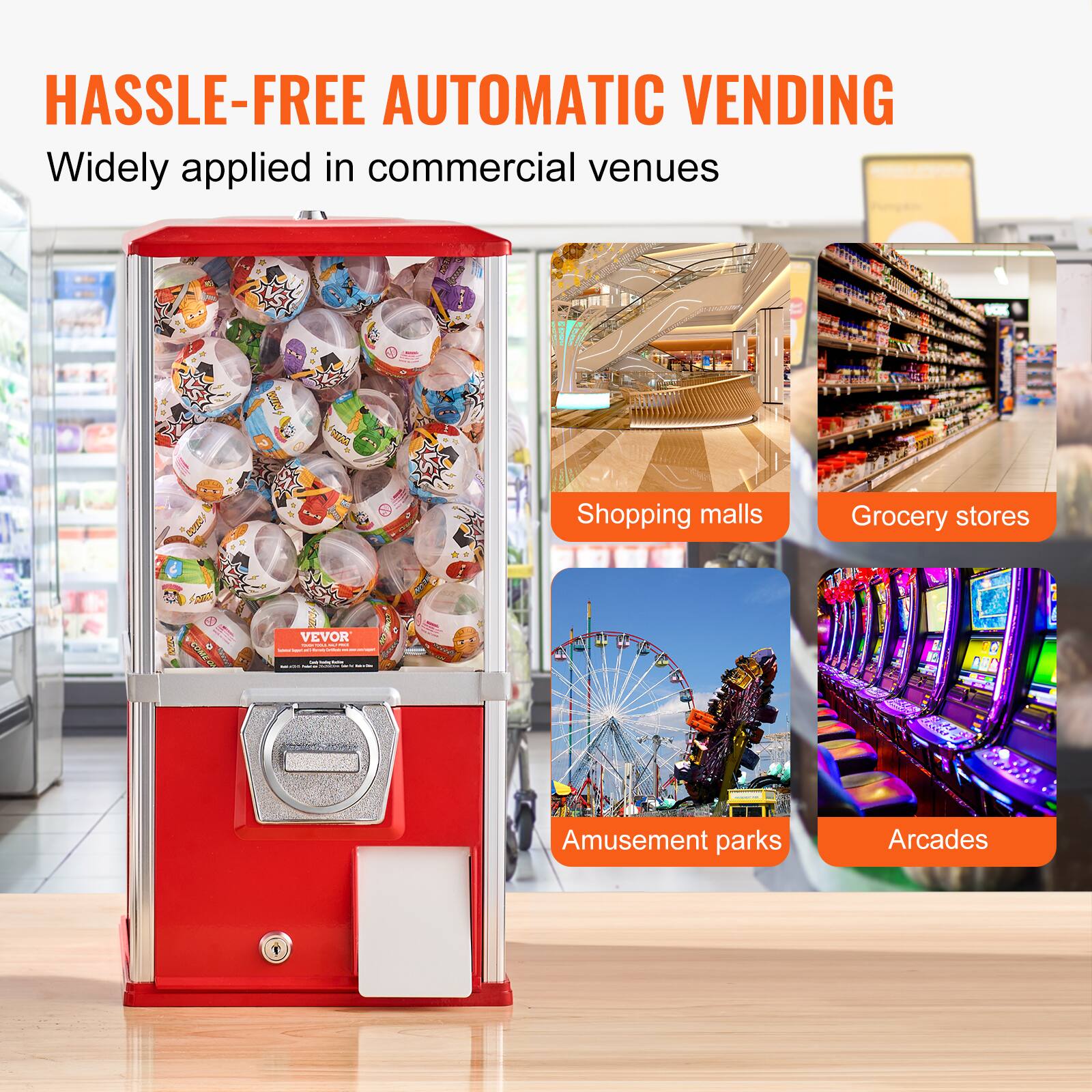 HASSLE-FREE AUTOMATIC VENDING  
Widely applied in commercial venues  

- Shopping malls  
- Grocery stores  
- Amusement parks  
- Arcades
