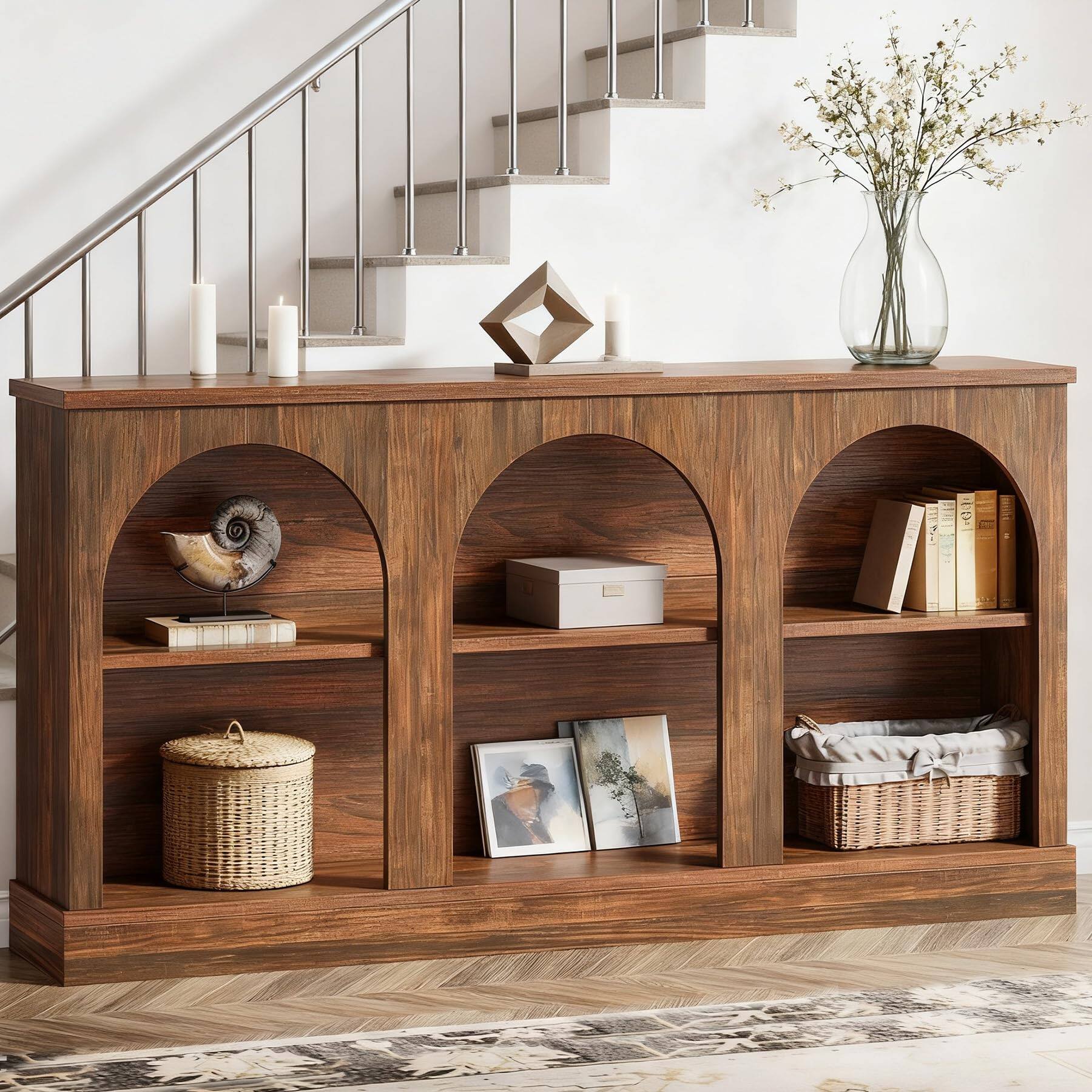 Tribesigns Wooden Narrow Entryway Table with 3 Tier Storage Shelf, 63 ...