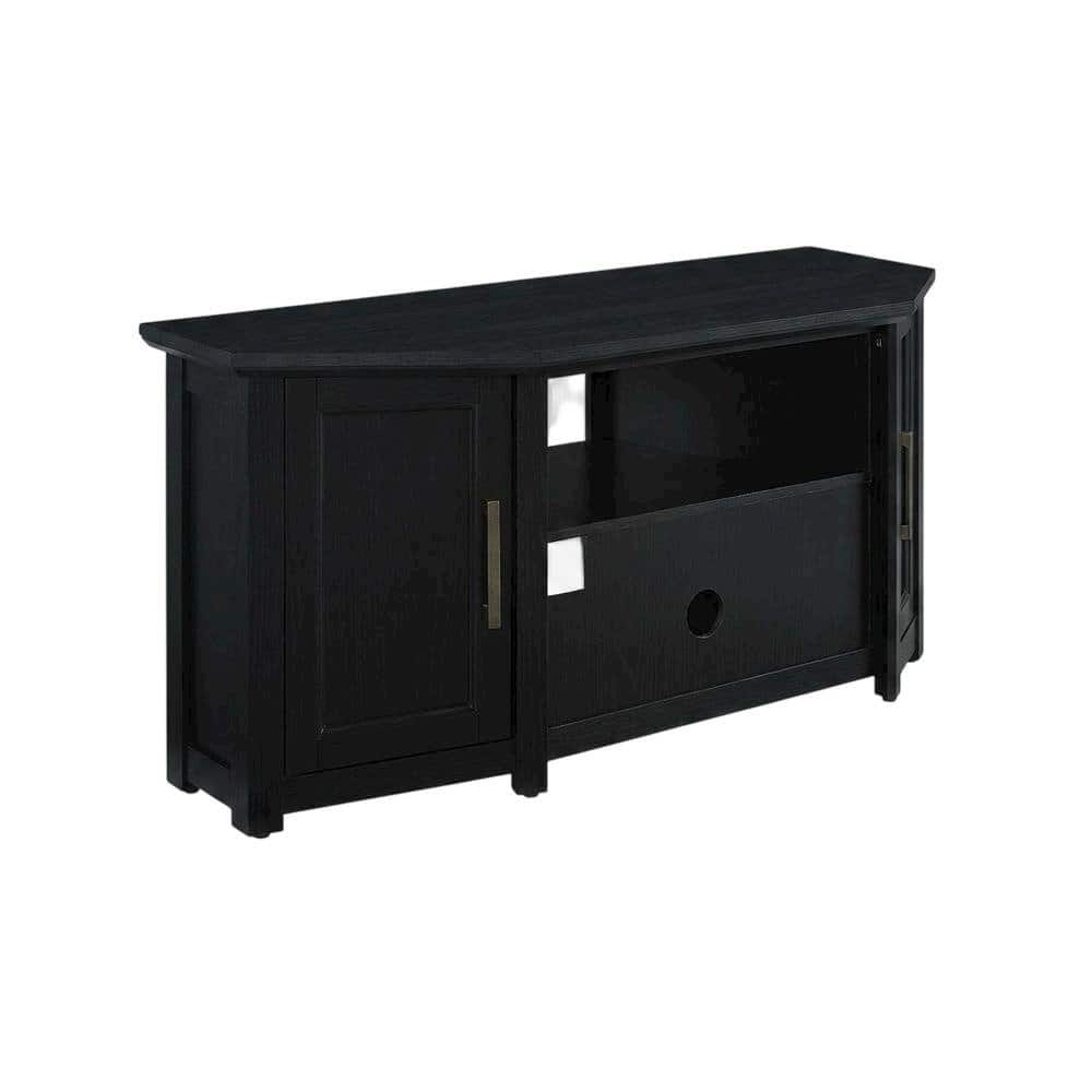 FurniFact - Corner TV stand for 50+ inch TVs with sturdy construction and sleek design - Brown
