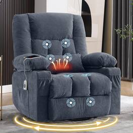 Anysun - Massage Swivel Rocker Recliner with Heat - Ergonomic Lounge Chair, Side Pocket, 2 Cup Holders & USB Port - Blue