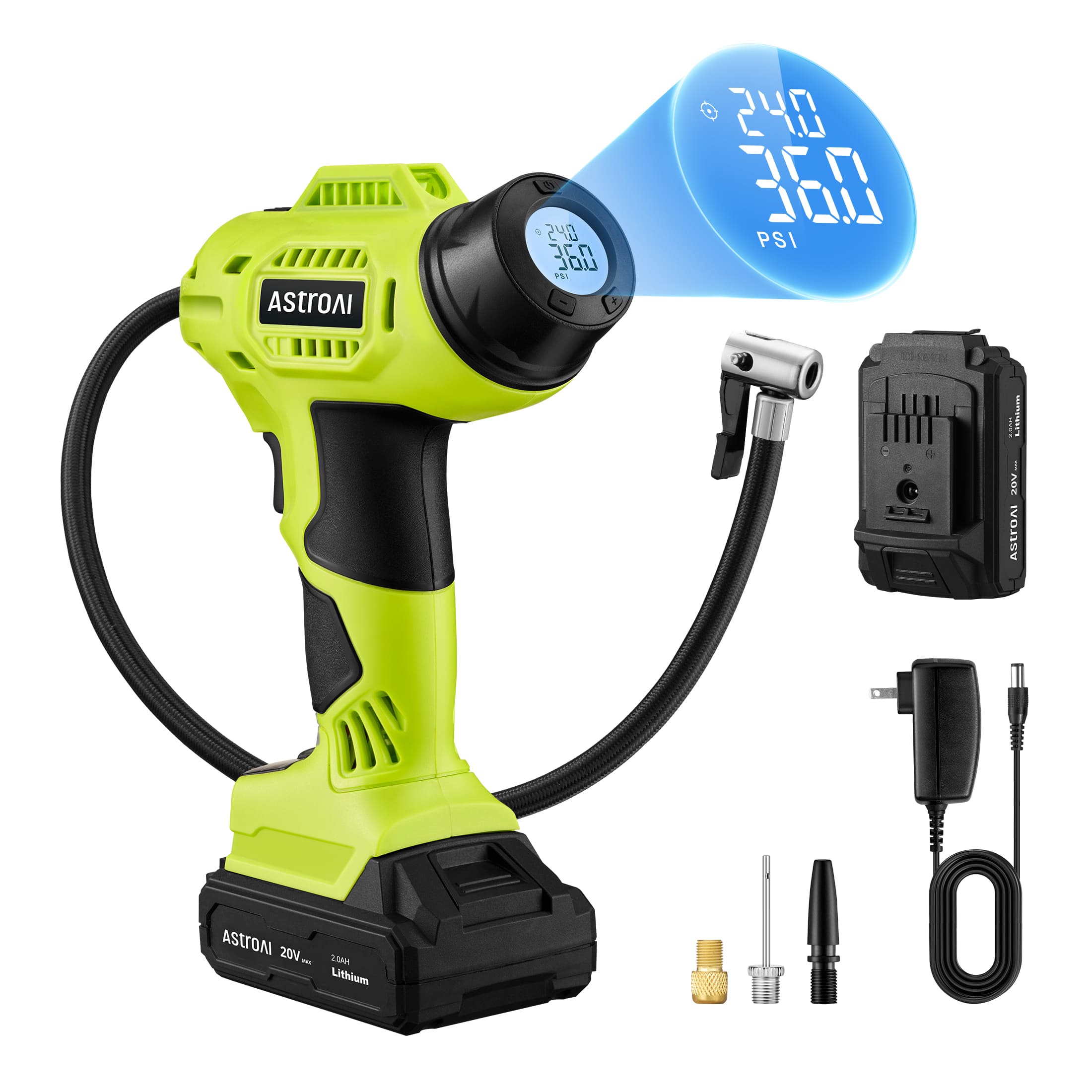 AstroAI - Cordless 160 PSI 20-volt Li-ion Air Inflator (Power Source: Battery/Electric) - Green