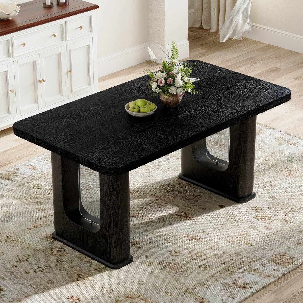 Left. Loheer - Loheer 64.5-Inch Black Wood Grain Dining Table with Gray Glass, MDF Top - Black and gray.