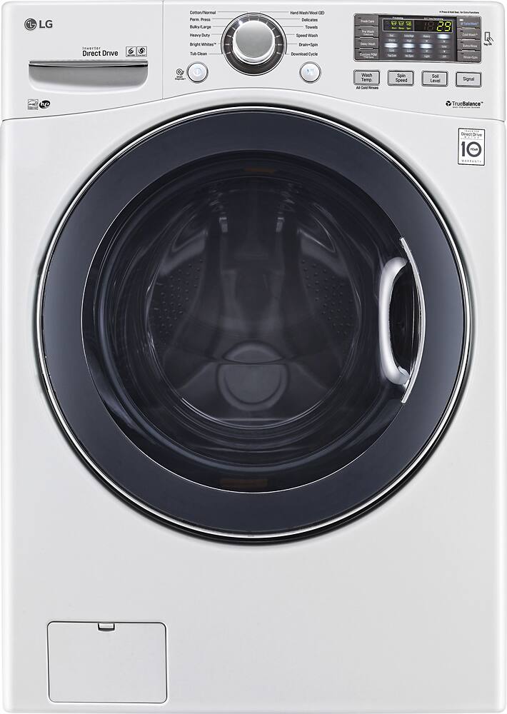 Front. LG - 4.5 Cu. Ft. 10-Cycle High-Efficiency Front-Loading Washer - White.