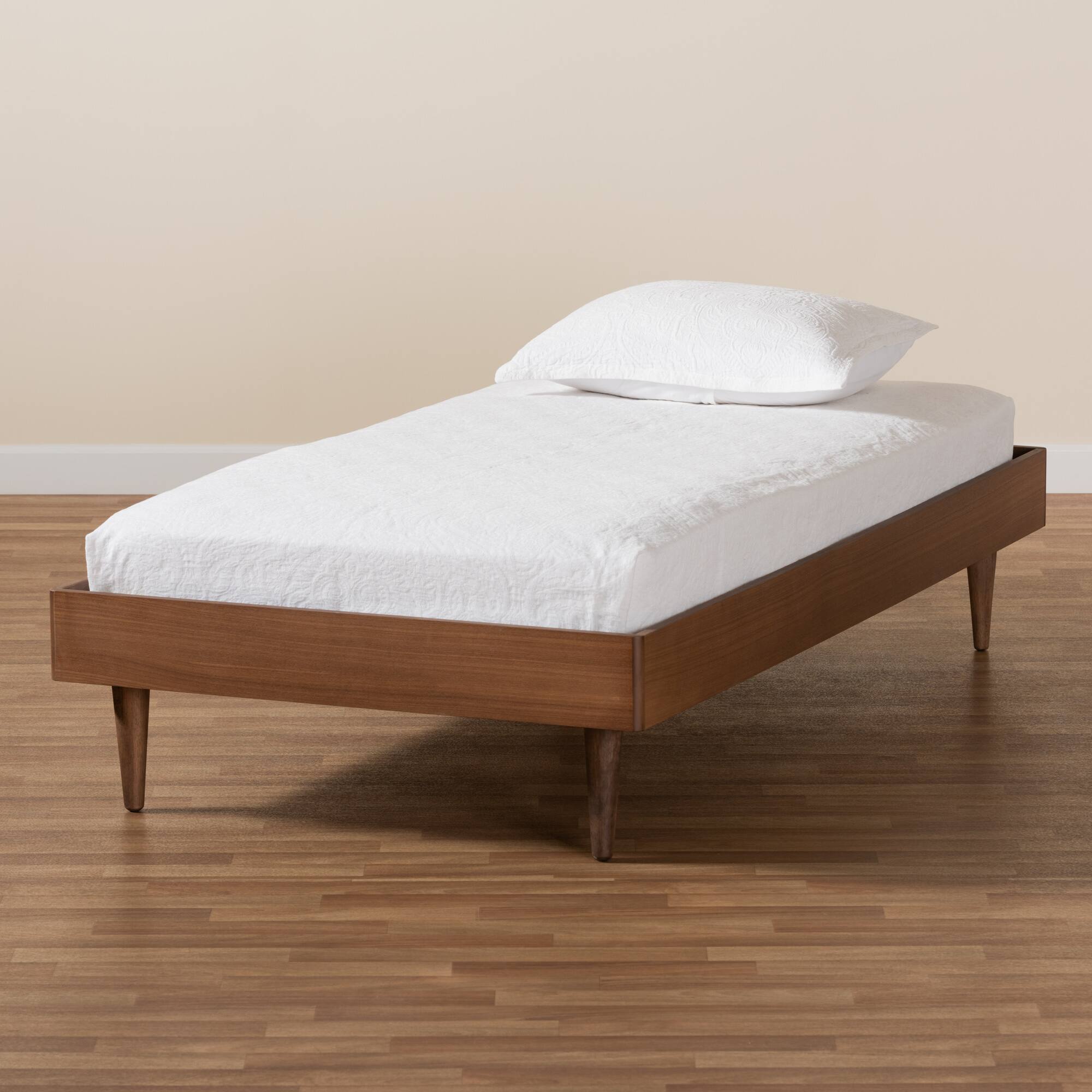 Alt View 2. Baxton Studio - Rina Mid-Century Modern Ash Walnut Finished Wood Twin Size Platform Bed Frame - Ash Walnut.