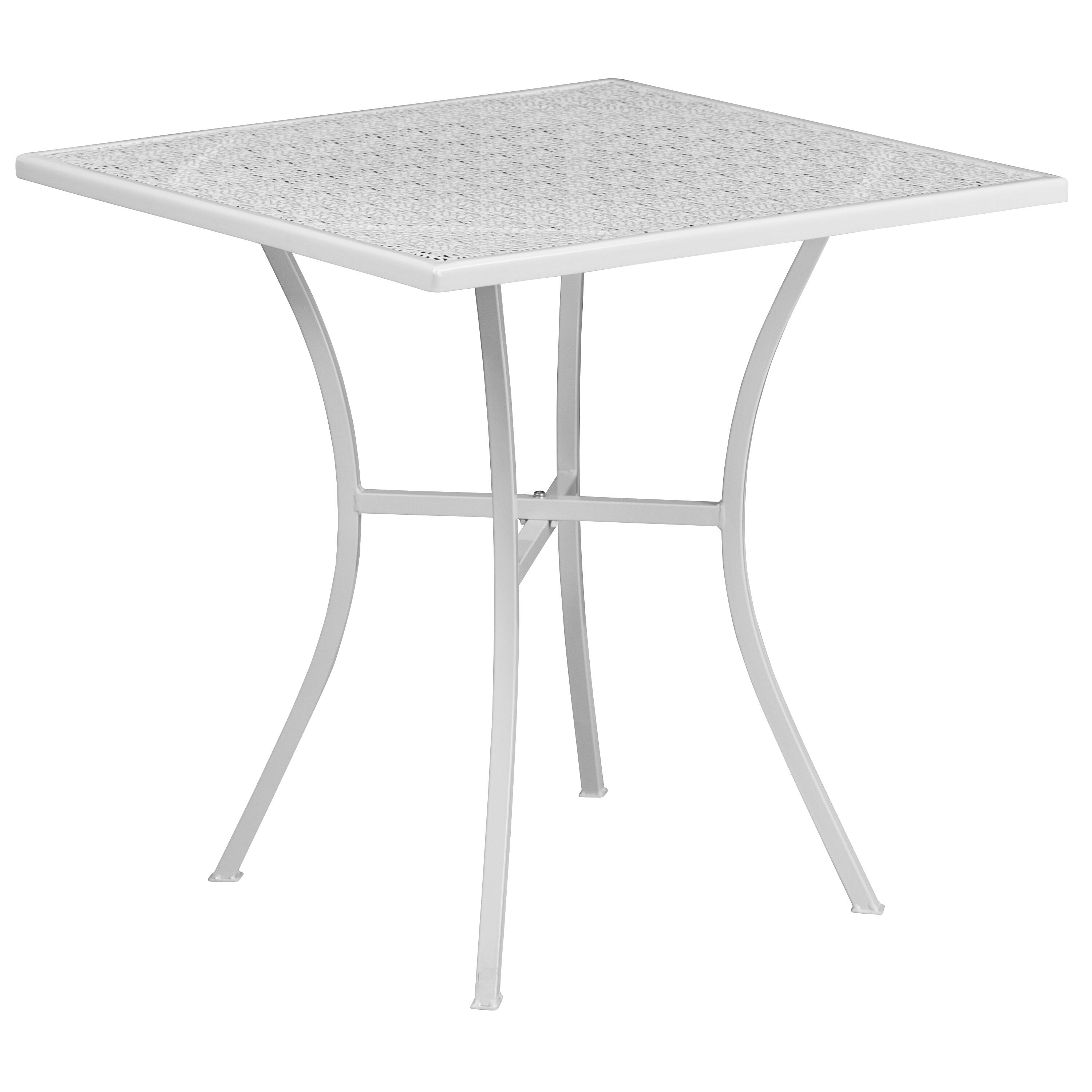 Alt View 3. Emma + Oliver - Commercial Grade 28" Square Metal Garden Patio Table Set w/ 4 Square Back Chairs - White.