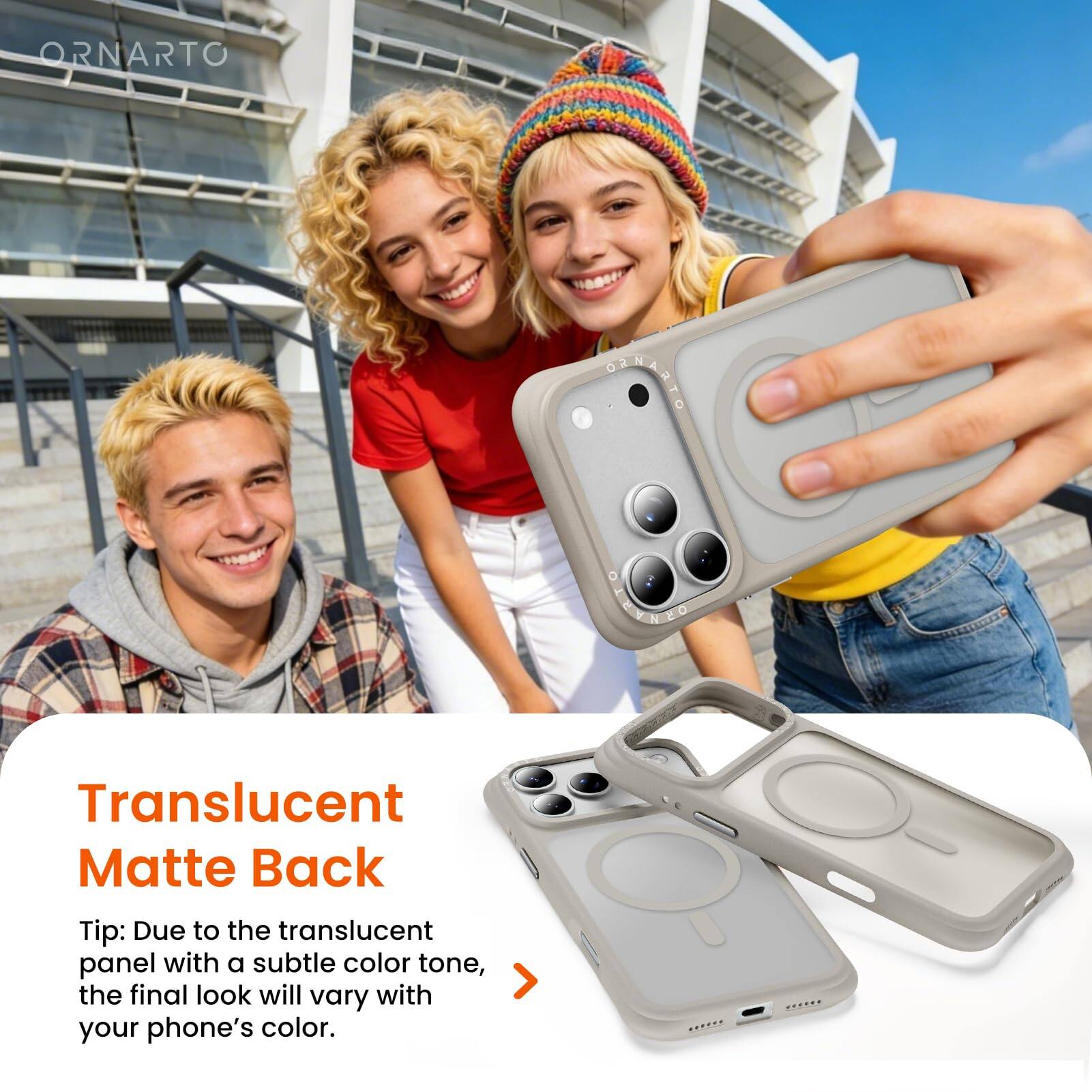 Translucent Matte Back

Tip: Due to the translucent panel with a subtle color tone, the final look will vary with your phone's color.