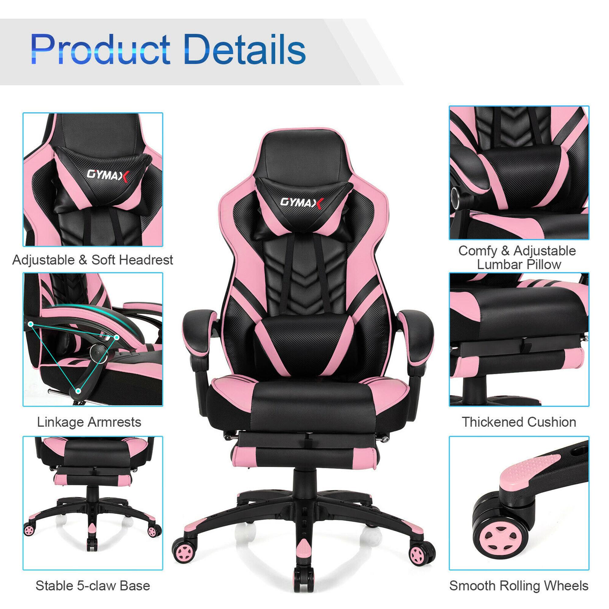 Product Details

- Adjustable & Soft Headrest
- Comfy & Adjustable Lumbar Pillow
- Linkage Armrests
- Thickened Cushion
- Stable 5-claw Base
- Smooth Rolling Wheels
