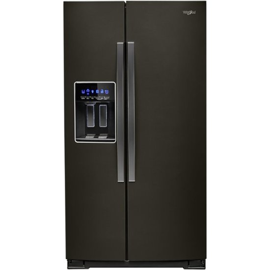 Front. Whirlpool - 20.6 Cu. Ft. Side-by-Side Counter-Depth Refrigerator - Black Stainless Steel.