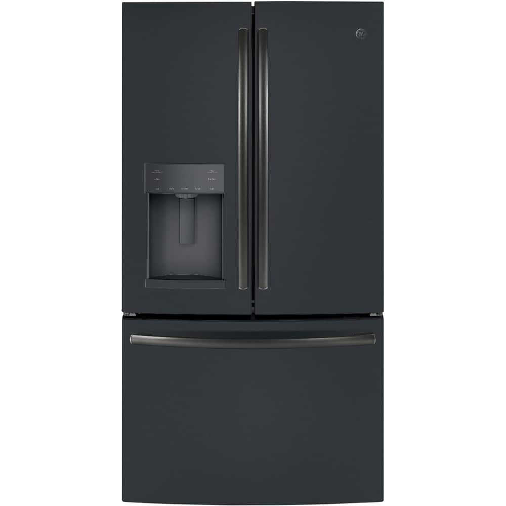 Front. GE - 27.7 Cu. Ft. French Door Refrigerator - Fingerprint resistant black slate.