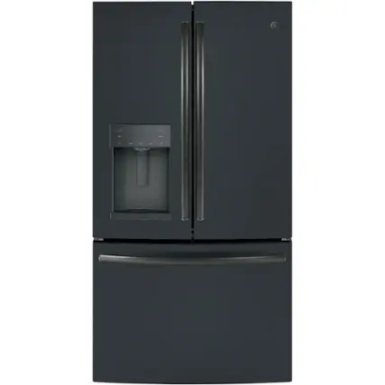 Front. GE - 27.7 Cu. Ft. French Door Refrigerator - Fingerprint resistant black slate.