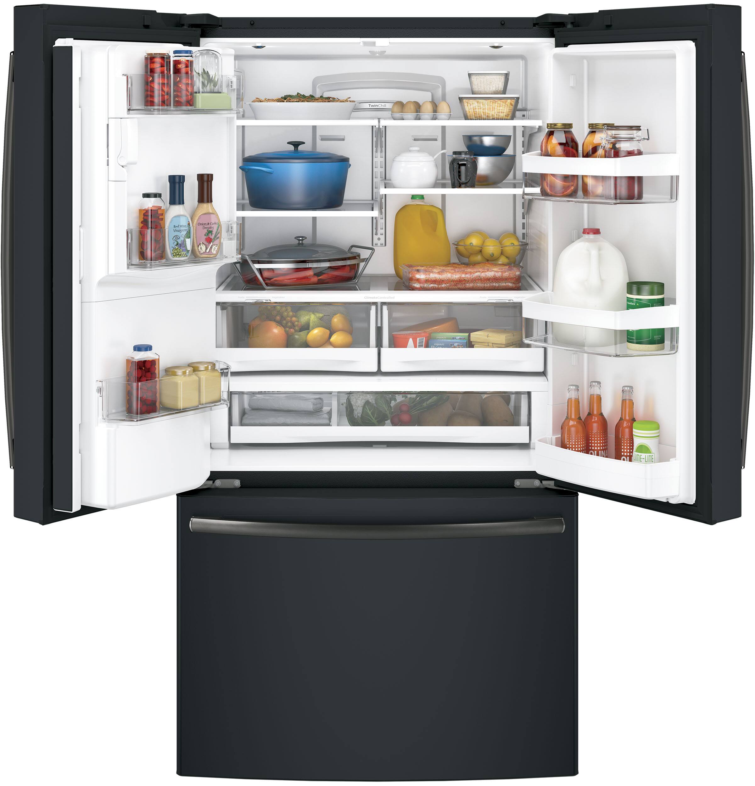 Alt View 11. GE - 27.7 Cu. Ft. French Door Refrigerator - Fingerprint resistant black slate.