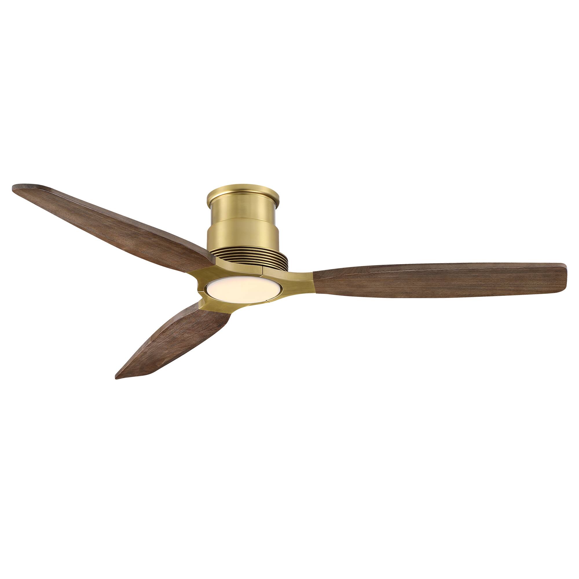 Alt View 1. Parrot Uncle - 48" Mid Century Solid Wood Lightweight Flush Mount Ceiling Fan with Dimmable LED Light and Remote, 6-Speed DC Motor - Gold.