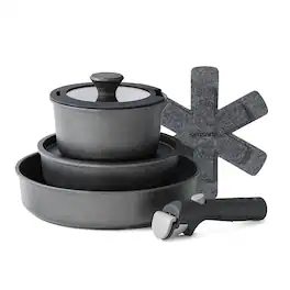 SENSARTE - 8-Piece Nonstick Pots and Pans Set with Detachable Handle, Induction Compatible, Dishwasher/Oven Safe - Black