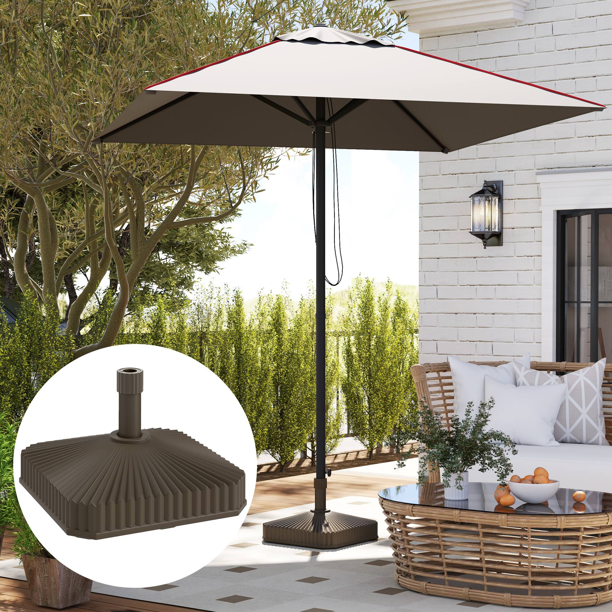 Alt View 4. Outsunny - Square Patio Umbrella Base Holder, Heavy Duty Outdoor Umbrella Stand Base, Filled Up to 42lbs with Stand or 33lbs - Brown.
