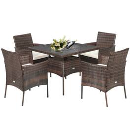 Mondawe - 5 Pieces Wicker Patio Dining Set with 4 Armrest Chairs - Mix Brown