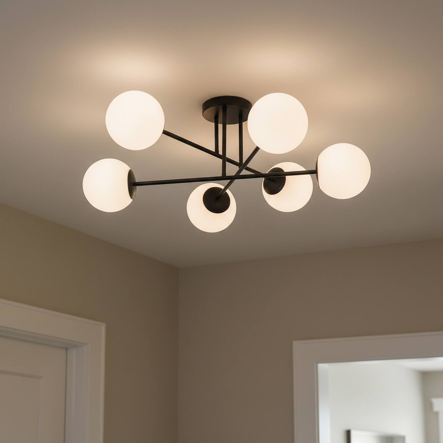 Left. Umeiluce - Modern 6-Light 30.7 Inches Semi-Flush Mount Glass Globes E12 - Matte Black.