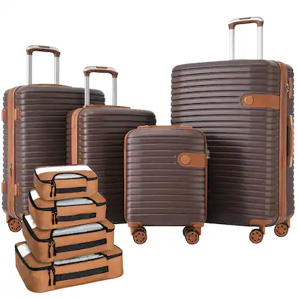 Front. APRILSOUL - 4 Piece Luggage Set ABS Hard Shell Lightweight Expandable Luggage with TSA Lock Spinner Wheels 16and20and24and28 Inch - Brown.