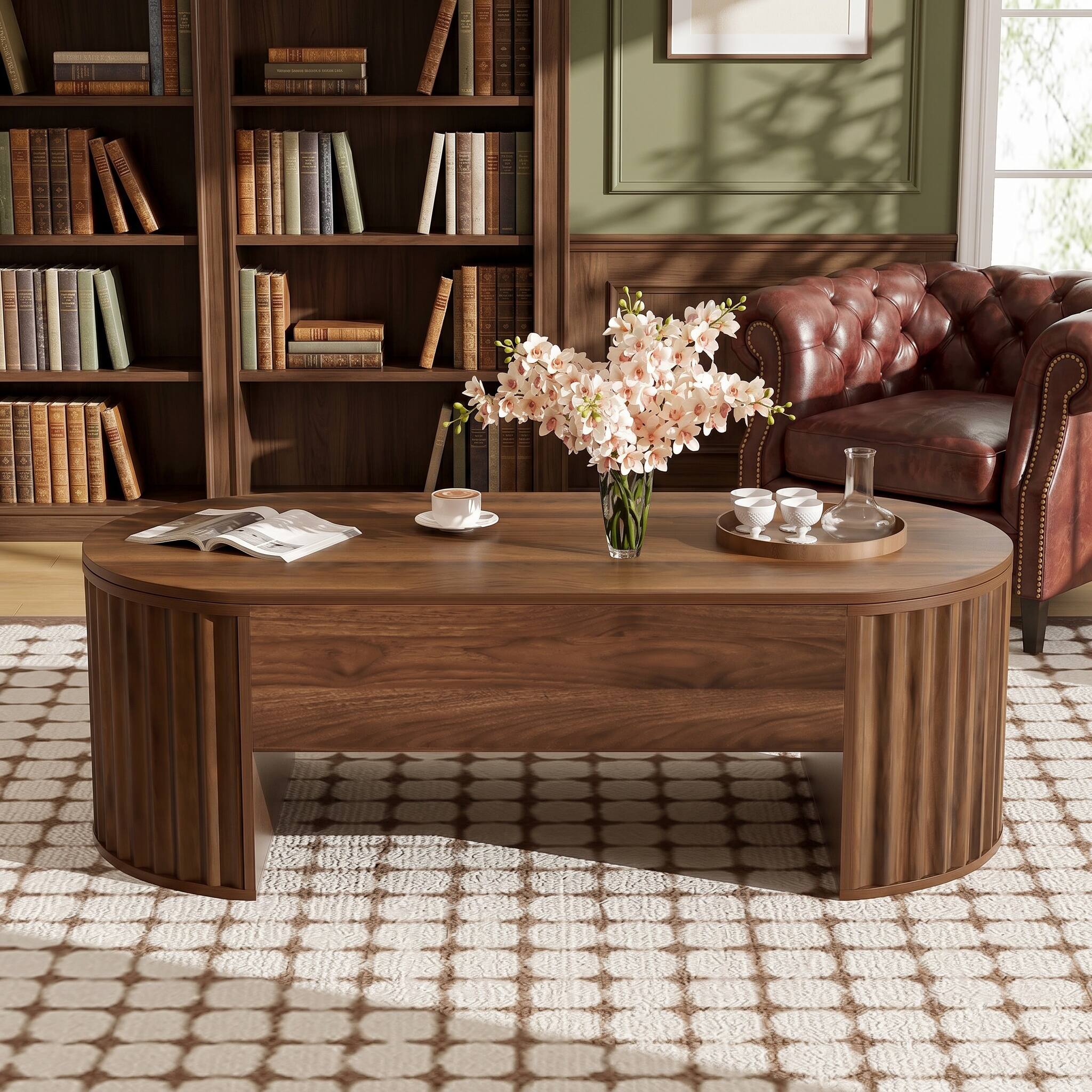 Alt View 9. Forest'nSky - Brown 47.2''Lift Top Coffee Table with Hidden Compartment for Home Living Room - Brown.