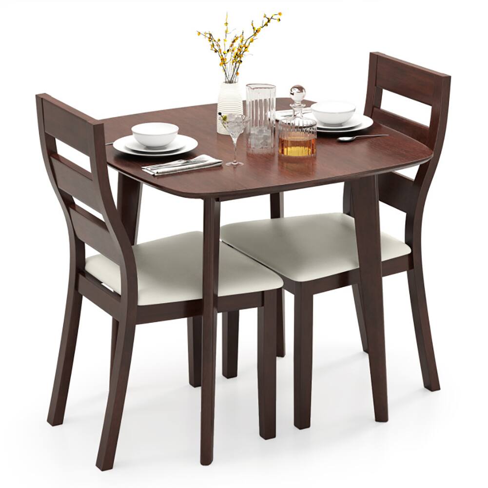 Left. Pefilos - 3-Piece Dining Table Set with Wooden Square Kitchen Table and 2 Chairs, Dining Room Sets for Indoor as Home - Brown.
