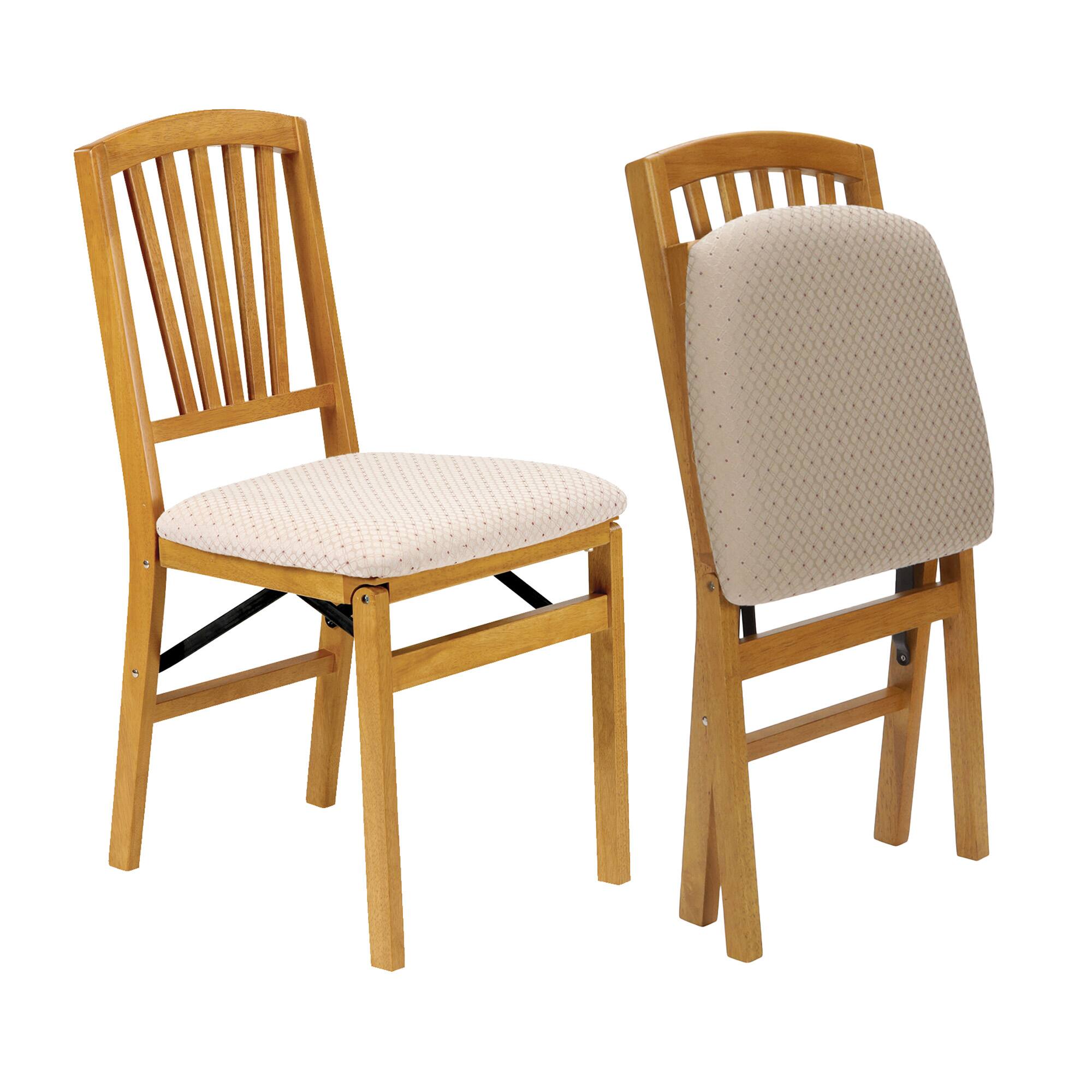 Front. Stakmore - Stakmore Mission Fusion Folding Chair, Oak Frame with Blush Fabric - Brown.