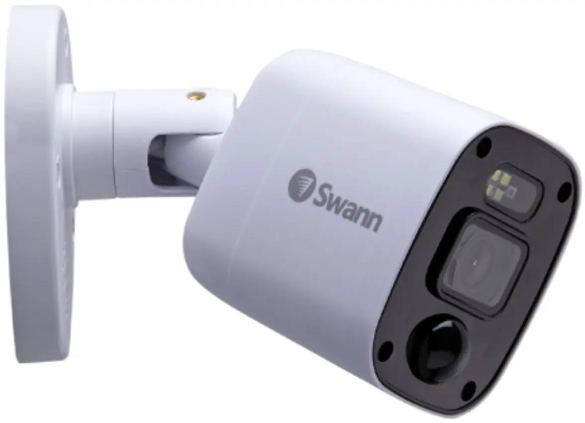 Alt View 1. Swann - Swann Home 4K Analog CCTV Camera Add-On Bullet Camera with Color Night Vision & Police-Style Flashing Lights - White.