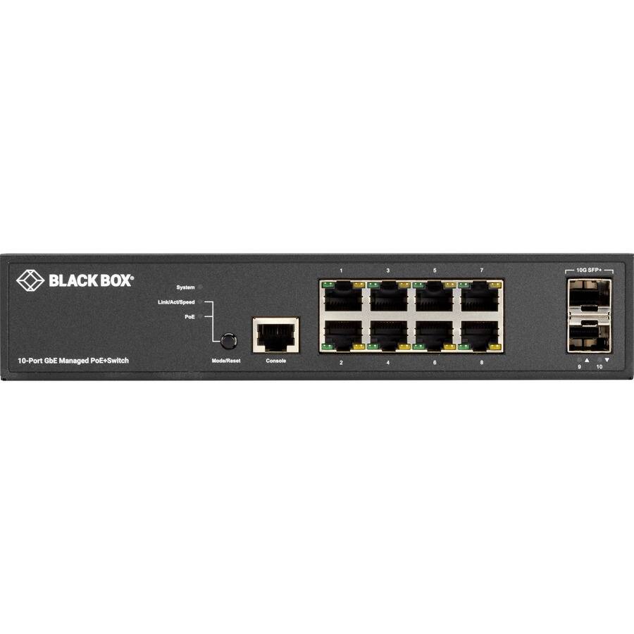 BLACK BOX
System
1
3
5
1
10G SFP+
Link/Act/Speed
PoE
10-Port GbE Managed PoE+Switch
Mode/Reset
Console
:
4
6
8
10
