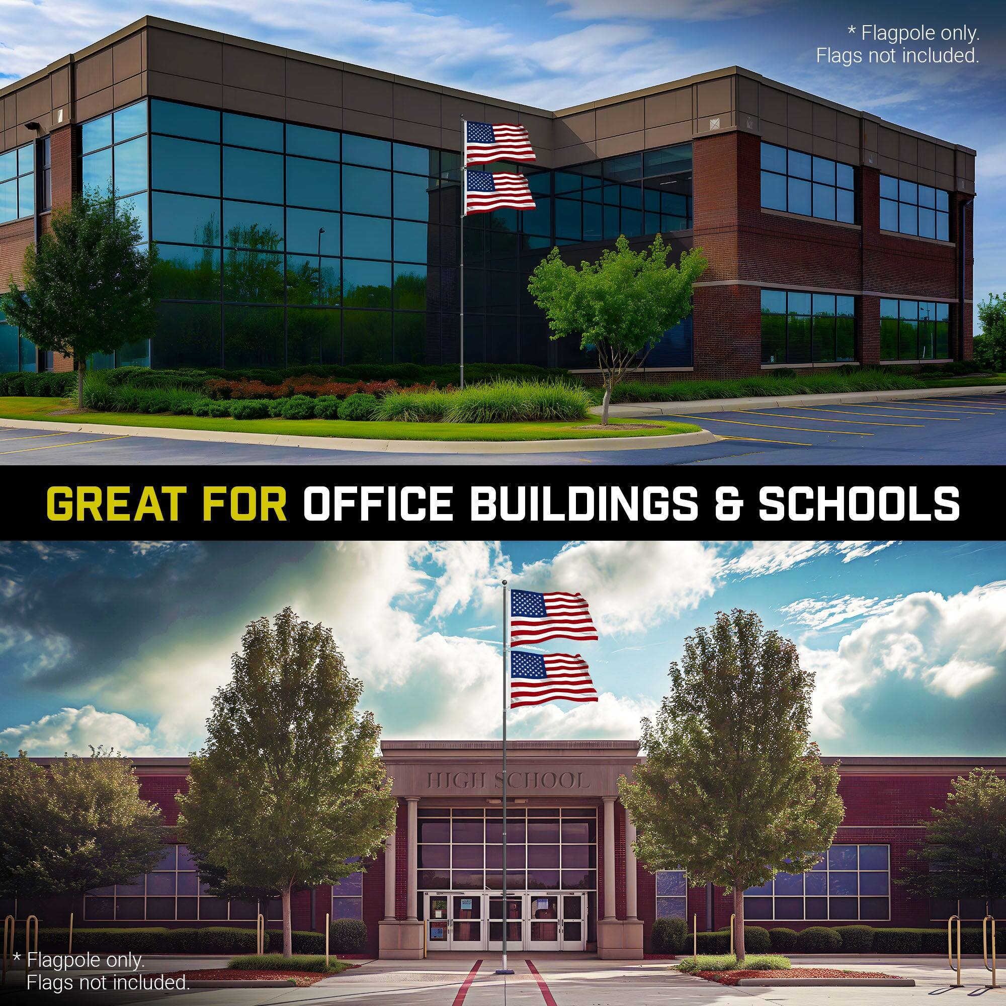 Flagpole only. Flags not included. GREAT FOR OFFICE BUILDINGS & SCHOOLS

* Flagpole only. Flags not included.