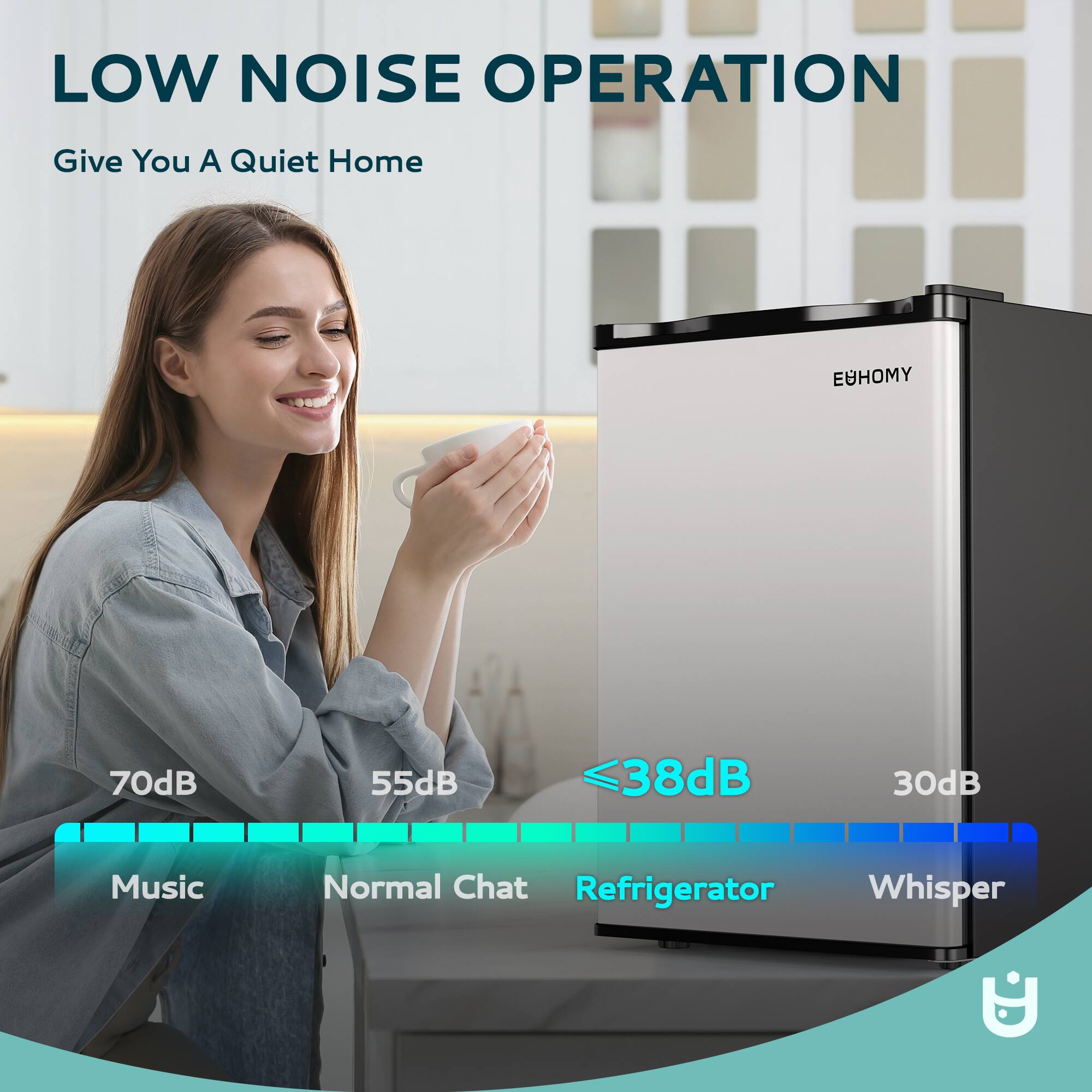 LOW NOISE OPERATION  
Give You A Quiet Home  

70dB  
Music  

55dB  
Normal Chat  

≤38dB  
Refrigerator  

30dB  
Whisper