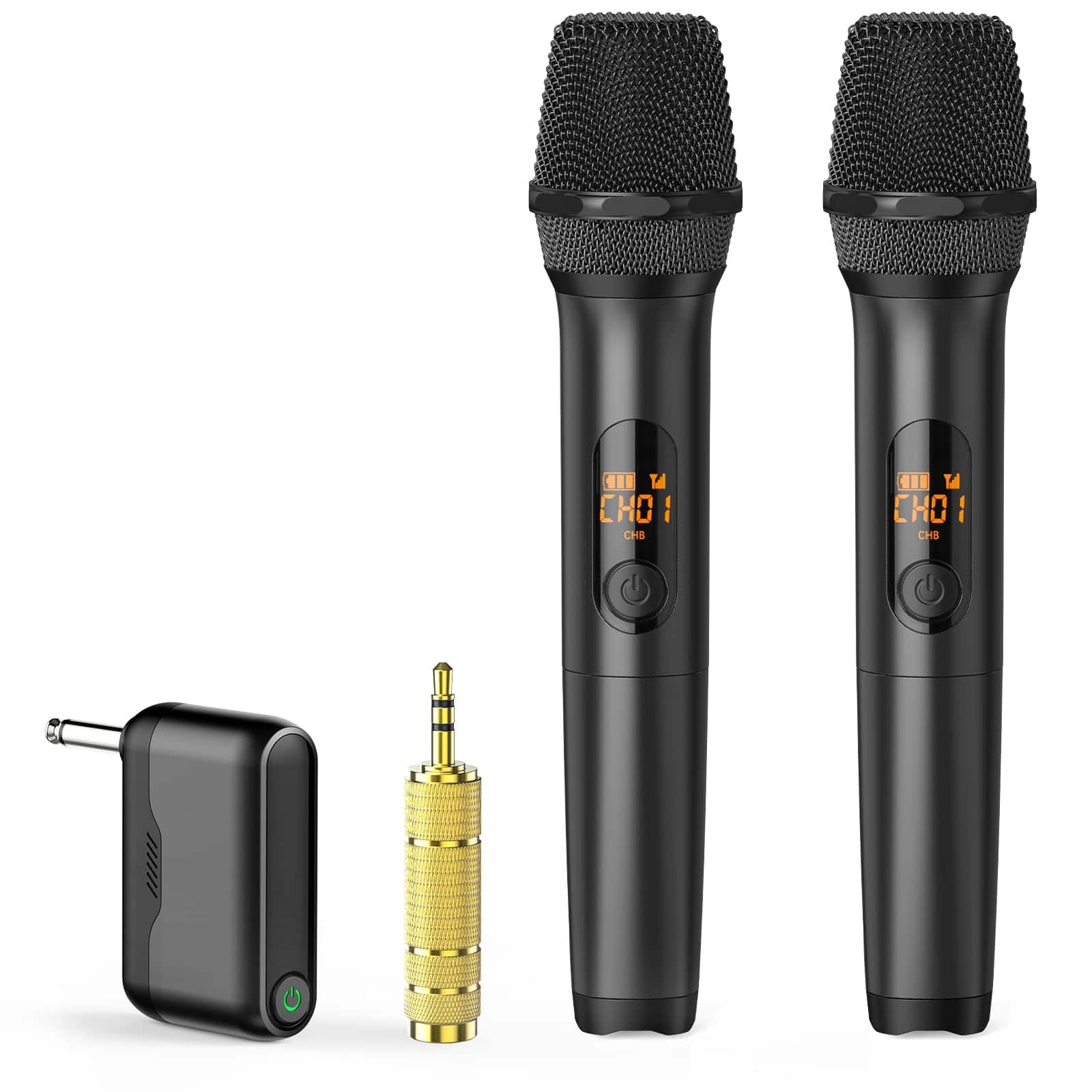 Cedar Assembly - Wireless Microphone Handheld Uhf Dual Metal Cordless Dynamic Mic System With Rechargeable Receiver Range For K - Dual Mic Black