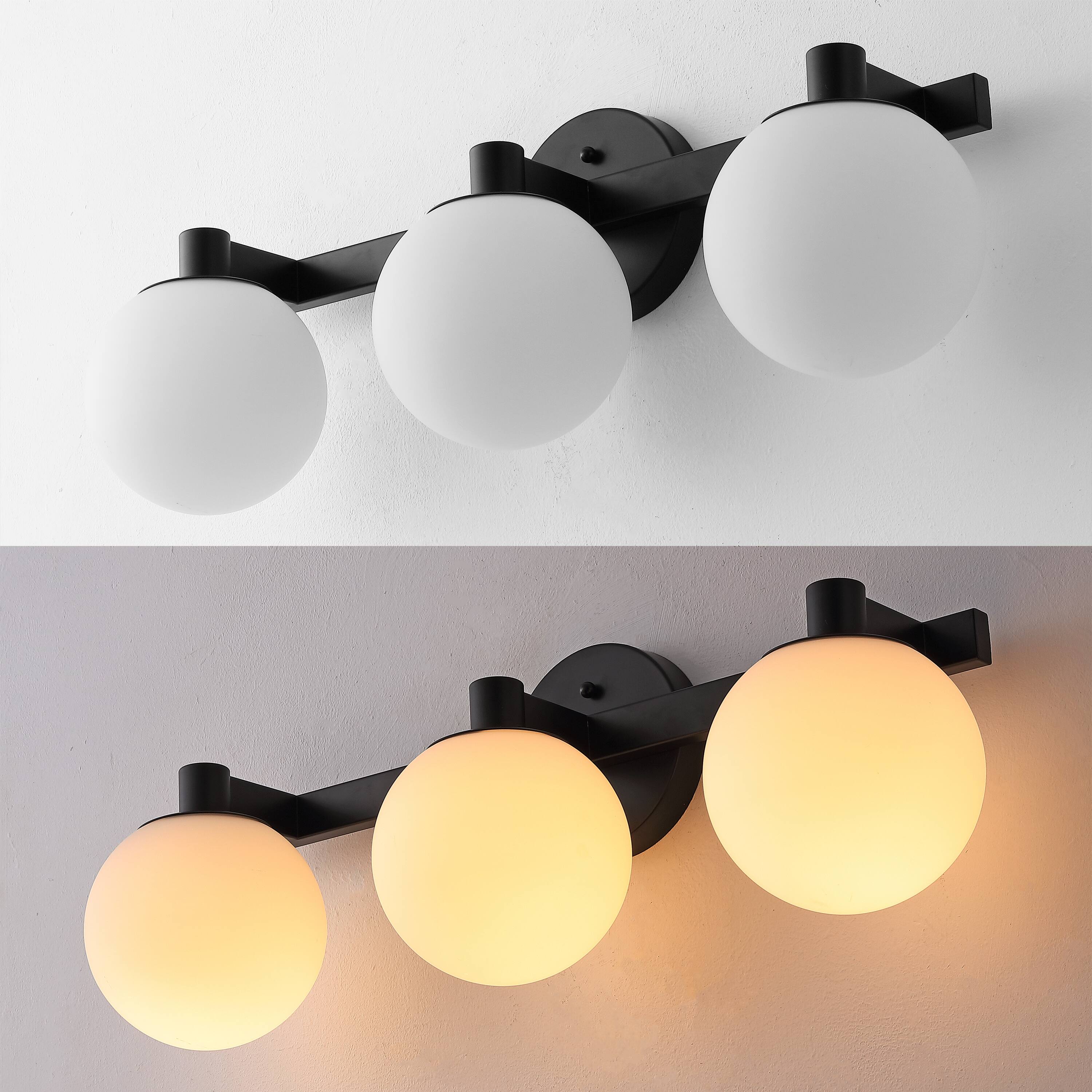 Alt View 4. Jonathan Y - Modernist Globe 24" 3-Light Metal/Frosted Glass Modern Contemporary LED Vanity, Black - Black/White.