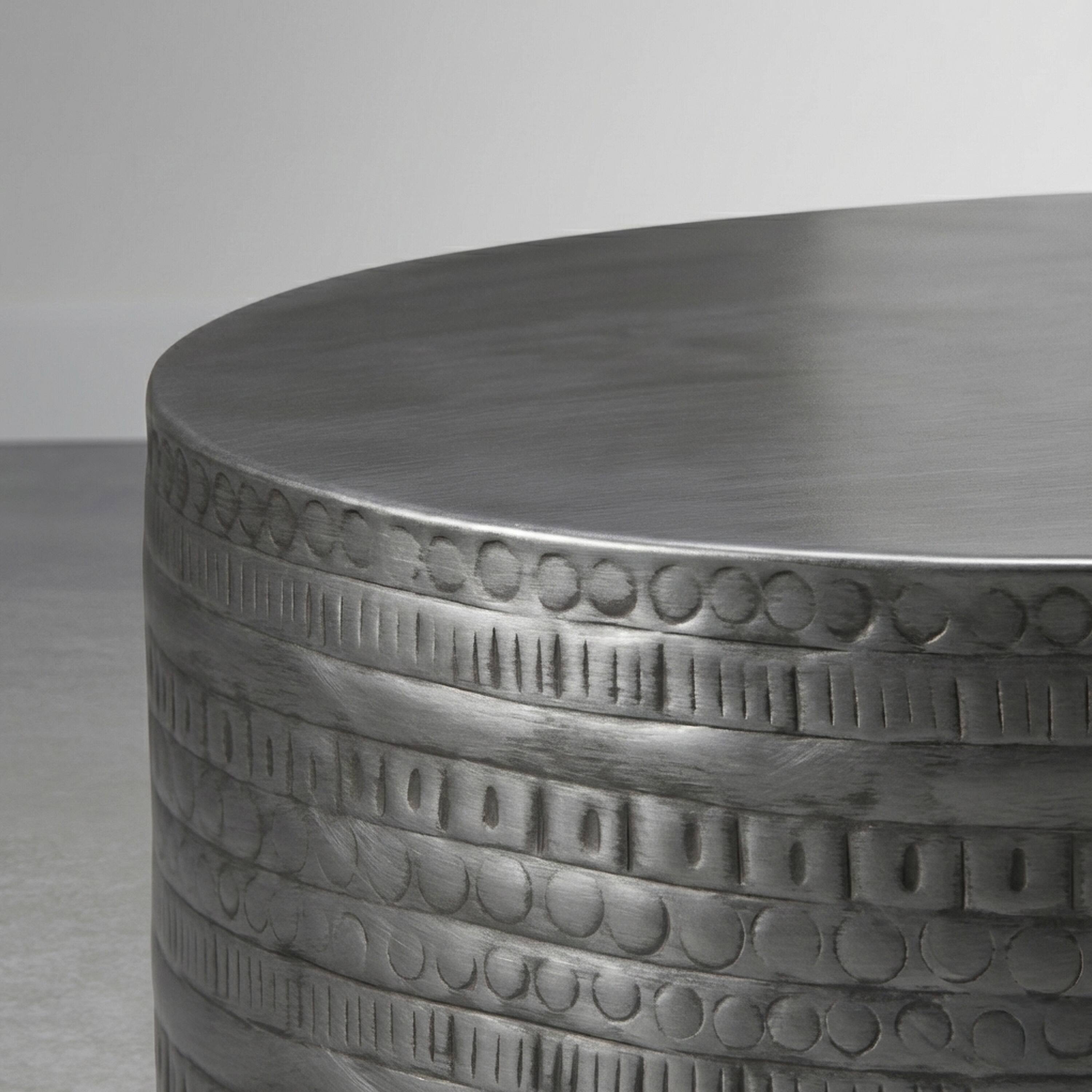 Left. Simpli Home - Johnsen 15 inch Wide Metal Drum Accent Table, Distressed Nickel - Distressed Nickel.