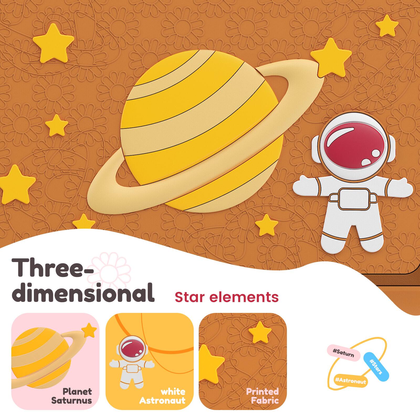 Three-dimensional Star elements Planet Saturn white Astronaut Printed Fabric #Saturn #Stars #Astronaut