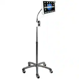 CTA Digital - Heavy-Duty Security Gooseneck Floor Stand for iPad/Tablet - Silver