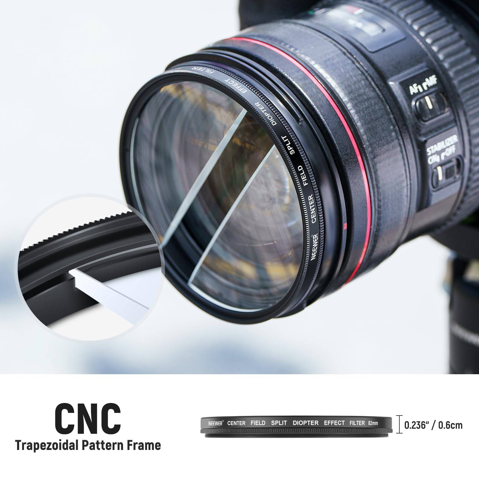 EFFECT DIOPITER SPLIT FIELD CENTER BBM3ON AF1 rMF STABILIZER POFF CNC Trapezoidal Pattern Frame NELWER CENTER FIELD SPLIT DIOPITER EFFECT FILTER 12mm 0.236" / 0.6cm