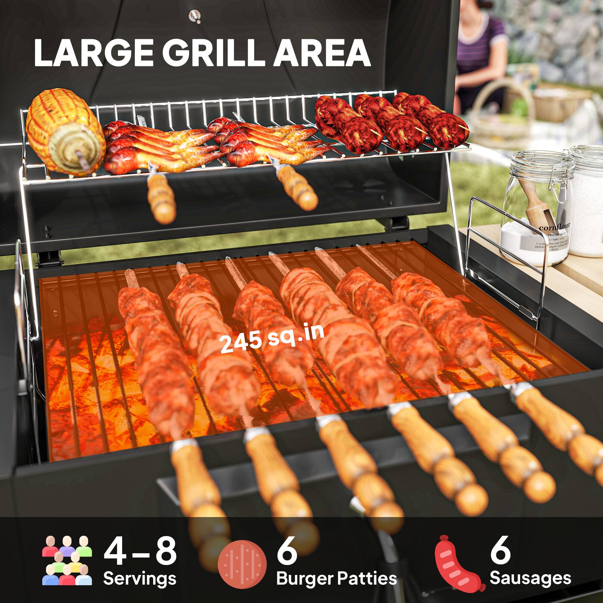 Outsunny - Charcoal BBQ Grill with 245 sq. in. Cooking Area, Outdoor Barbecue Grill with Adjustable Charcoal Pan - Black