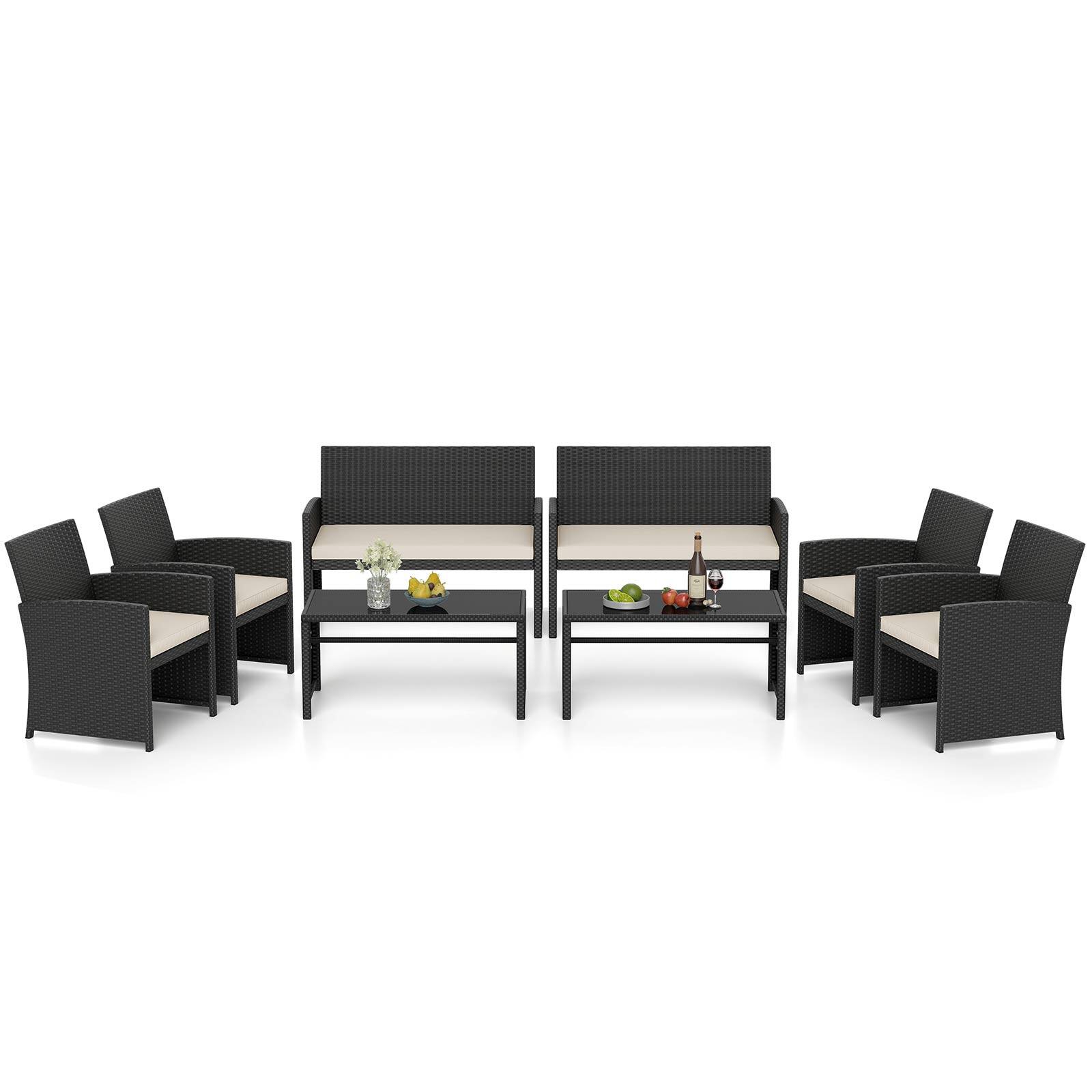 Alt View 9. Gymax - Gymax Set of 8 Patio Conversation Set w/Seat Cushions & Tempered Glass Tabletop Porch Outdoor White - White.