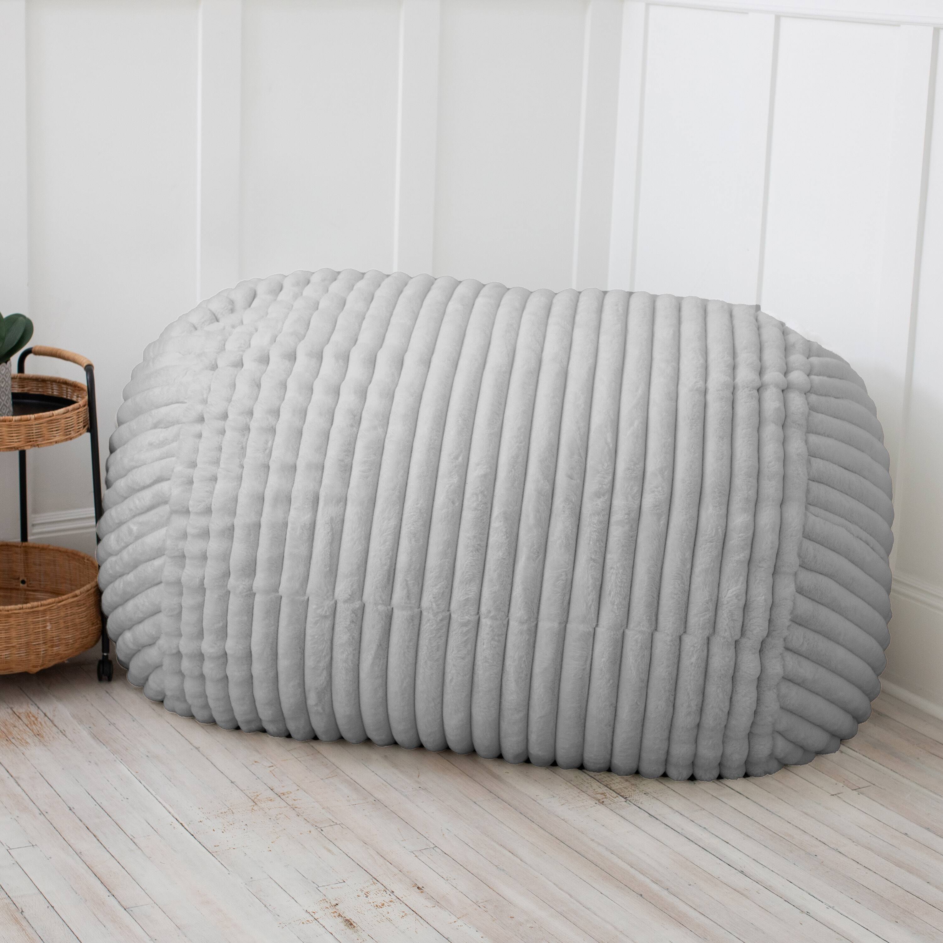 Back. Jaxx - Jaxx 5.5 ft Bean Bag Loveseat, Premium Faux Fur, Mondo Grey - Mondo Grey.