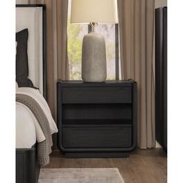 Loheer - Two Drawer LED Nightstand with USB-A and USB-C Ports - Burnished Black