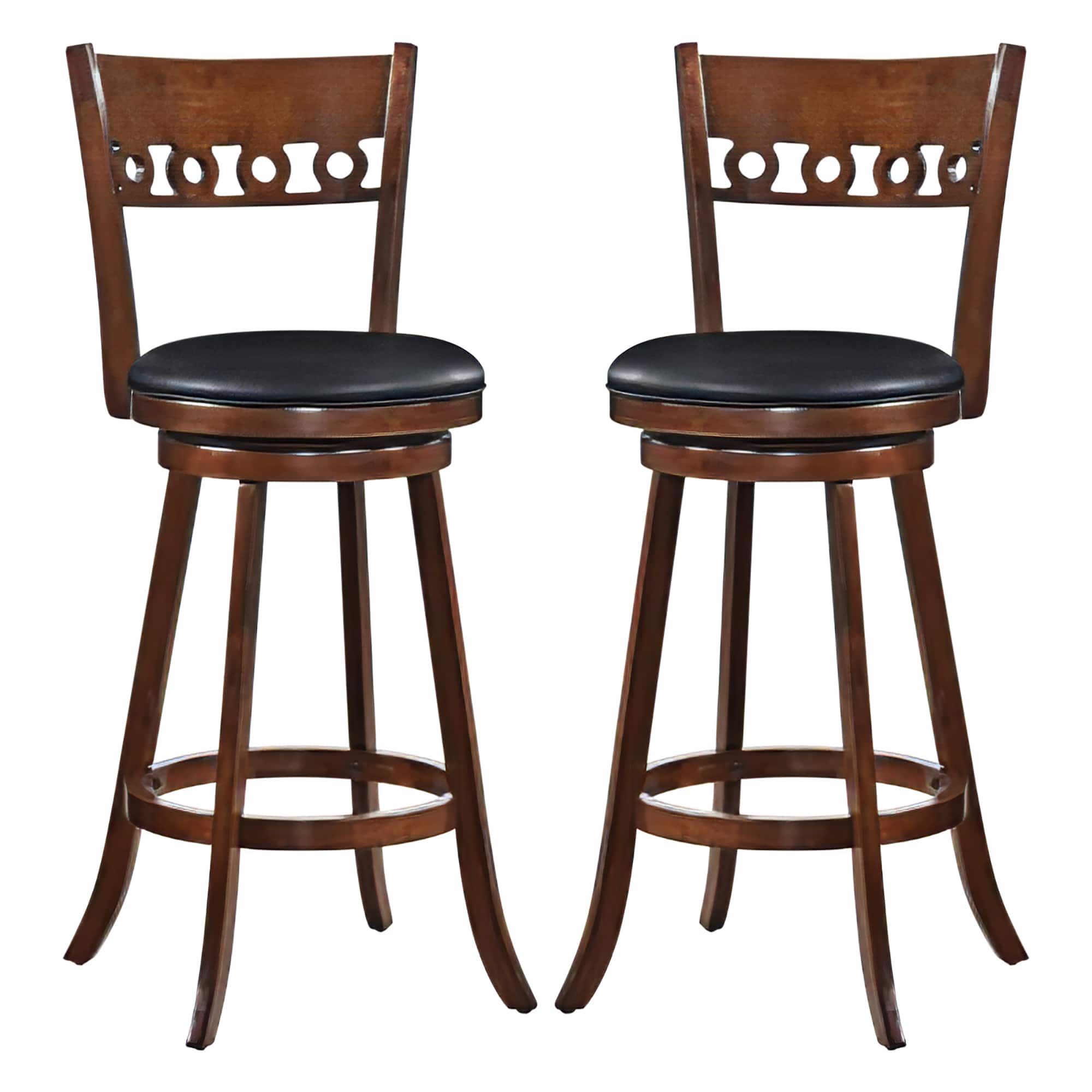 Gymax - 2PCS 30.5'' Bar Height Chairs Swivel Bar Stools w/ Rubber Wood Frame - Brown, Black