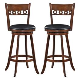 Gymax - 2PCS 30.5'' Bar Height Chairs Swivel Bar Stools w/ Rubber Wood Frame - Brown, Black