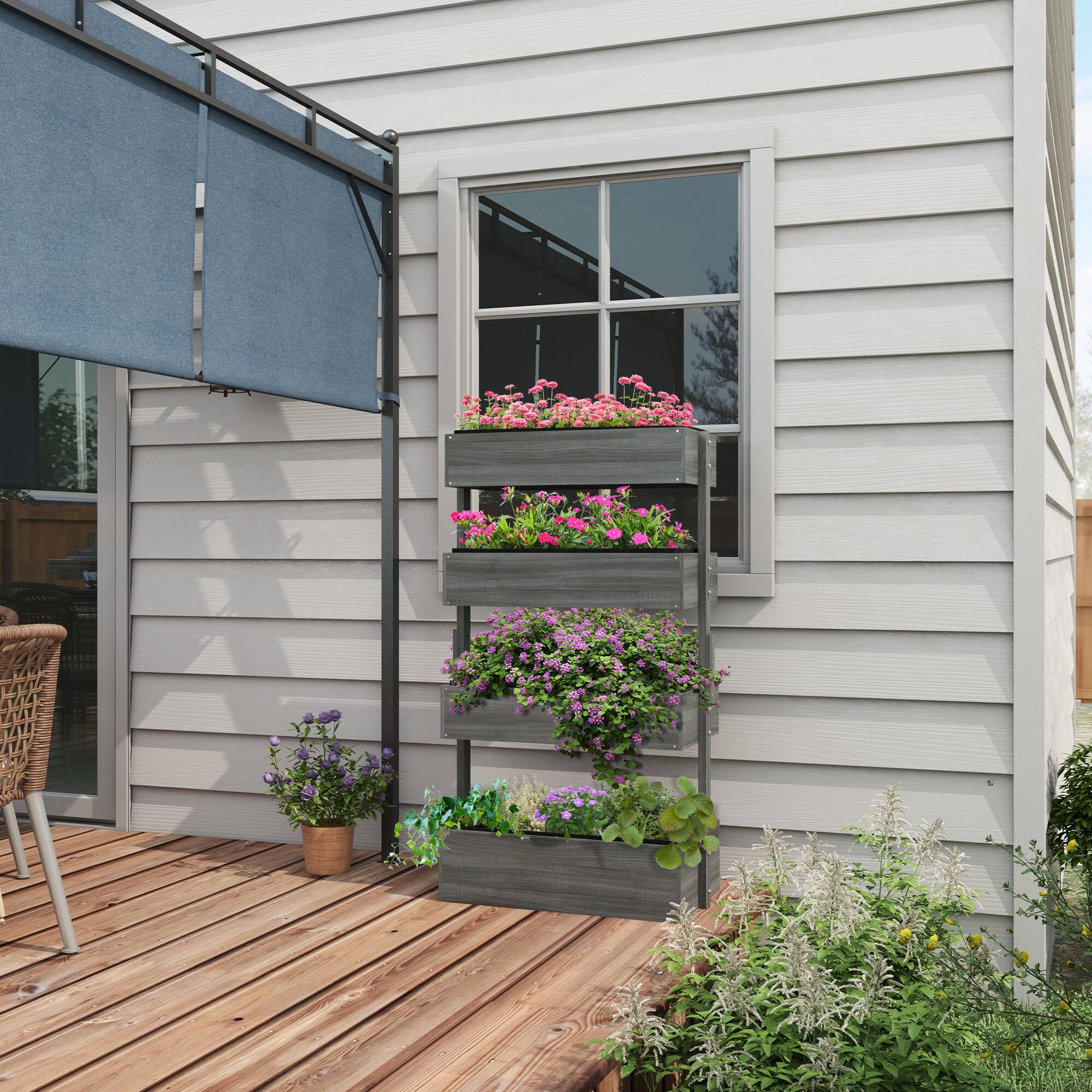 Alt View 1. Outsunny - Outdoor Wooden Vertical Garden Planter, 4 Tier Planter Box, Self-Draining for Flowers, Vegetables - Gray.