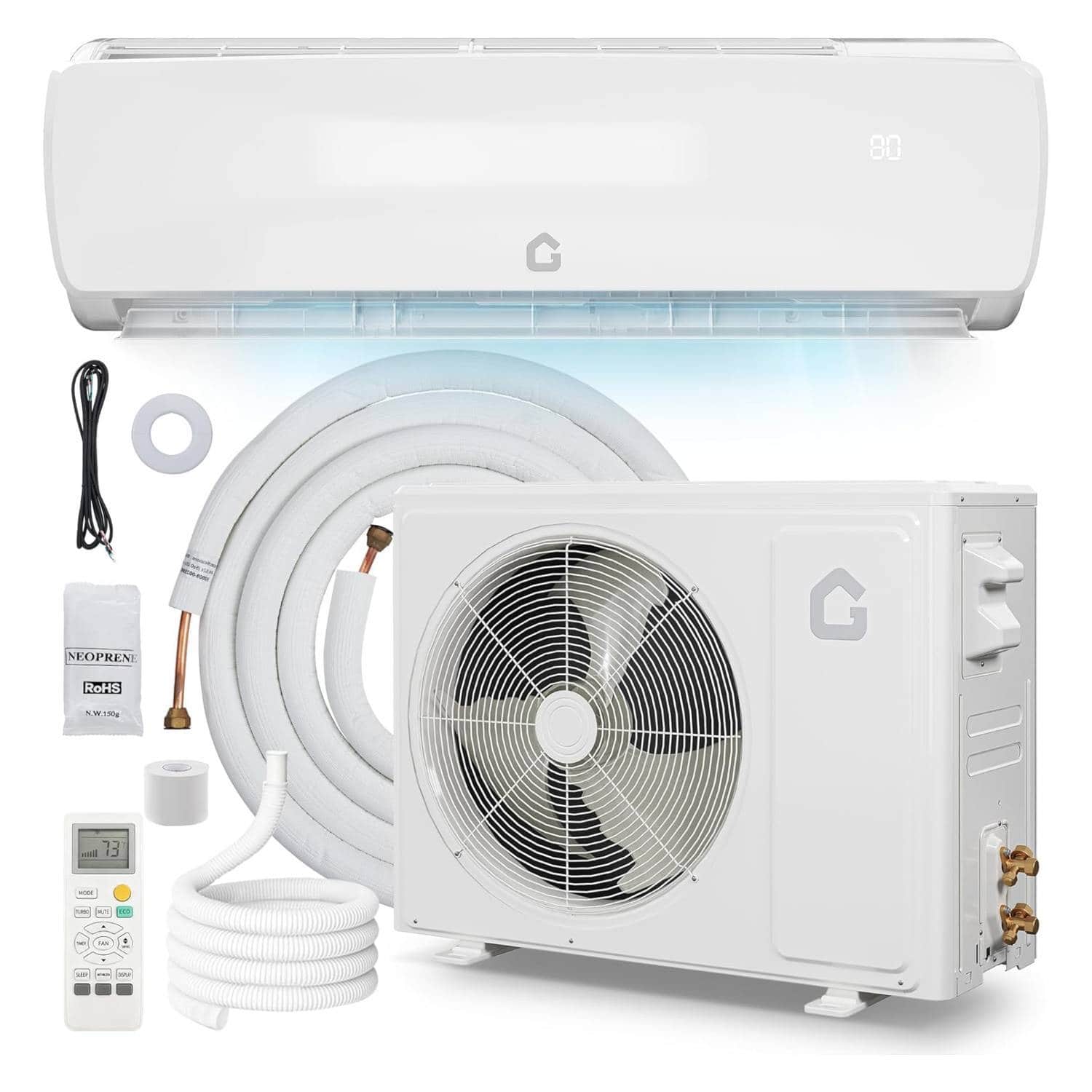 Qeetex - 12000BTU 19 SEER2 230V L Panel Indoor Mini Split Air Conditioner, for Rooms up to 750 Sq. Ft - White